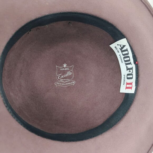 Vintage Adolfo II Hat Felt Brown Wide Brim Felt Bow - Picture 8 of 10